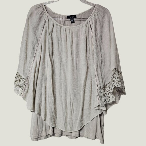 Alyx Womens Beige Poncho Blouse With Lace Sleeves Plus Size  XXL - Picture 1 of 9